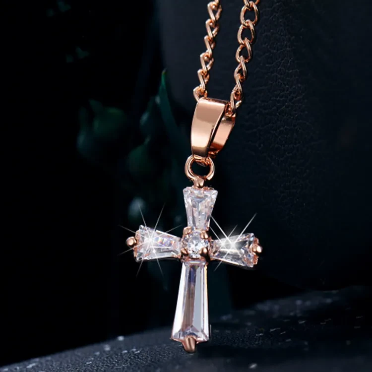Cross gemstone crystal necklace