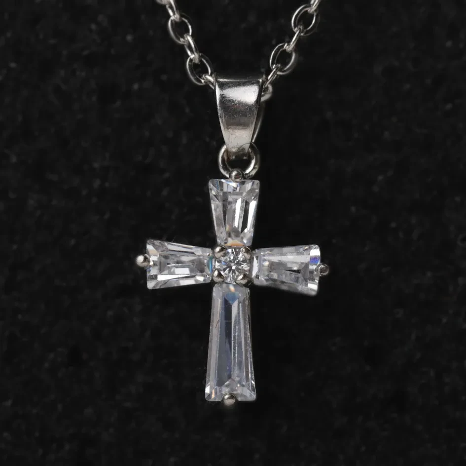 Cross gemstone crystal necklace