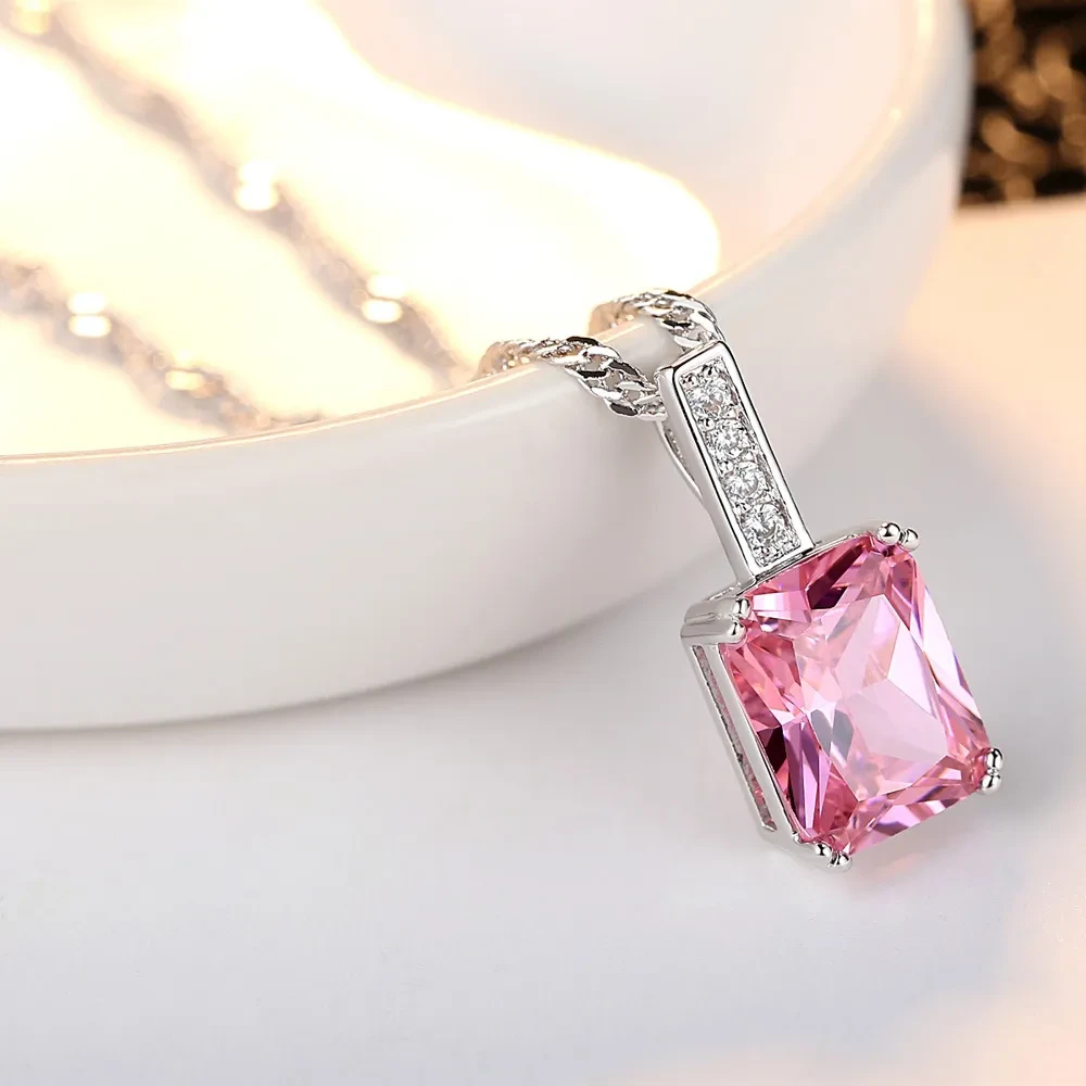Square Zirconium Micro Inlay Pendant Necklace