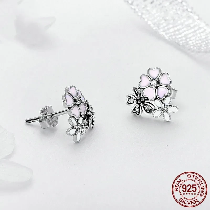 Pink Flowers Blooming Oil Drop Earrings