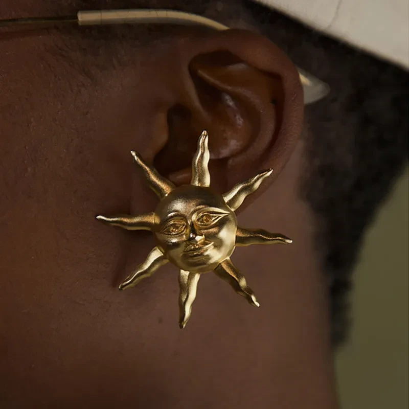 Steel Retro Hammered Sun Earrings