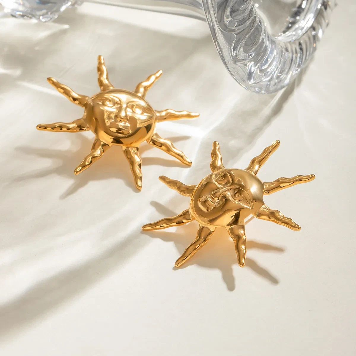 Steel Retro Hammered Sun Earrings