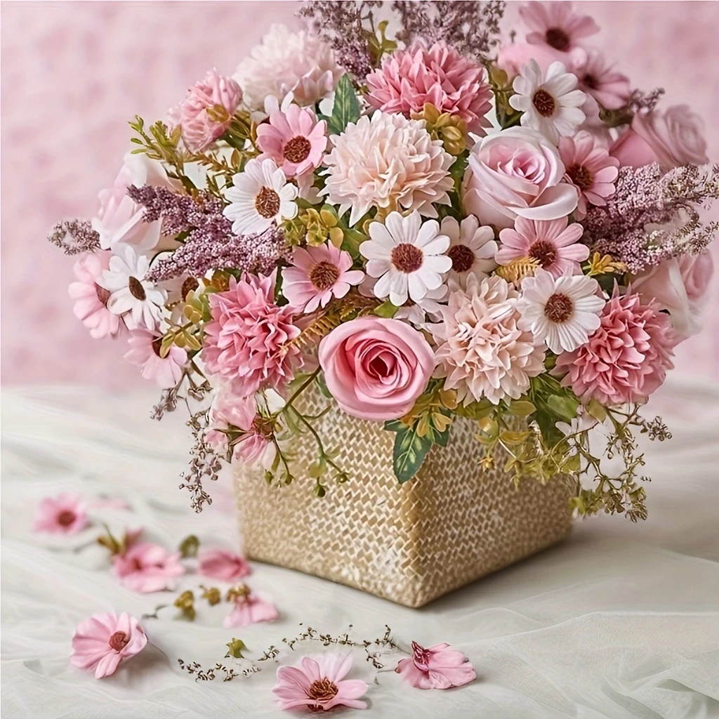 2pcs Elegant Peony & Rose Artificial Flower Set Lush Pastel Pink Bouquet with Hydrangea Accents for Home Decor, Weddings, and Engagements