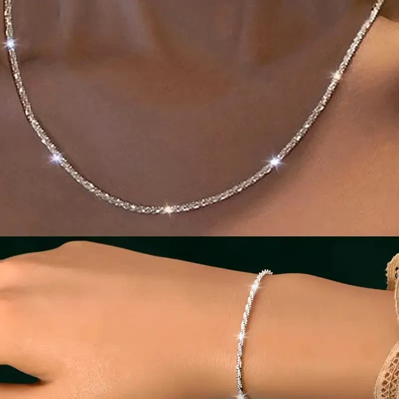Simple Shiny Chain Bracelet Necklace Set