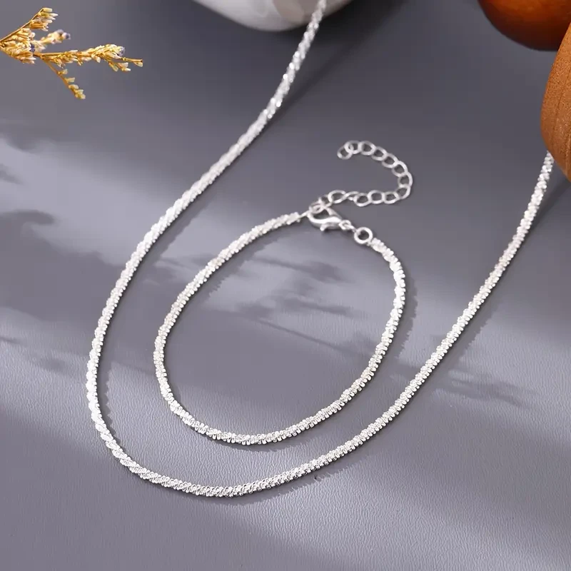 Simple Shiny Chain Bracelet Necklace Set