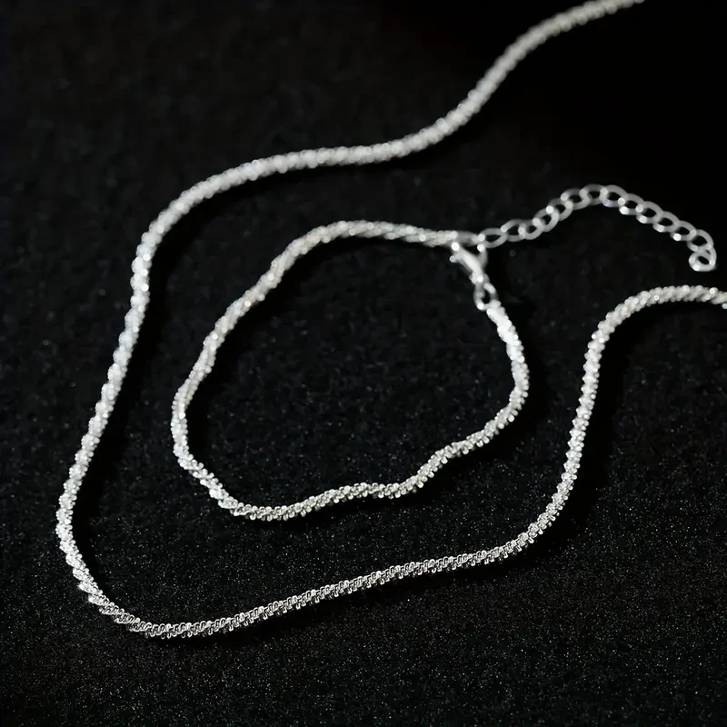Simple Shiny Chain Bracelet Necklace Set
