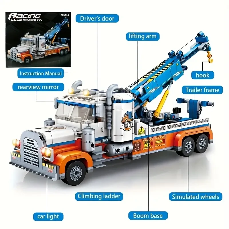 1000pcs Mixed Color ABS Building Blocks Set - City Engineering Truck with Crane