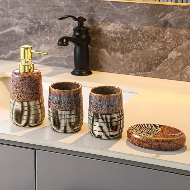 Set of 4pcs Bath Ensemble Includes Soap Dispenser Bathroom Accessories Set
