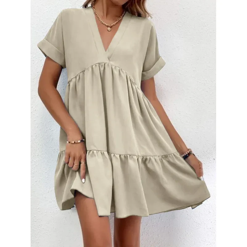 New Short-sleeved V-neck Dress Summer Casual For Women