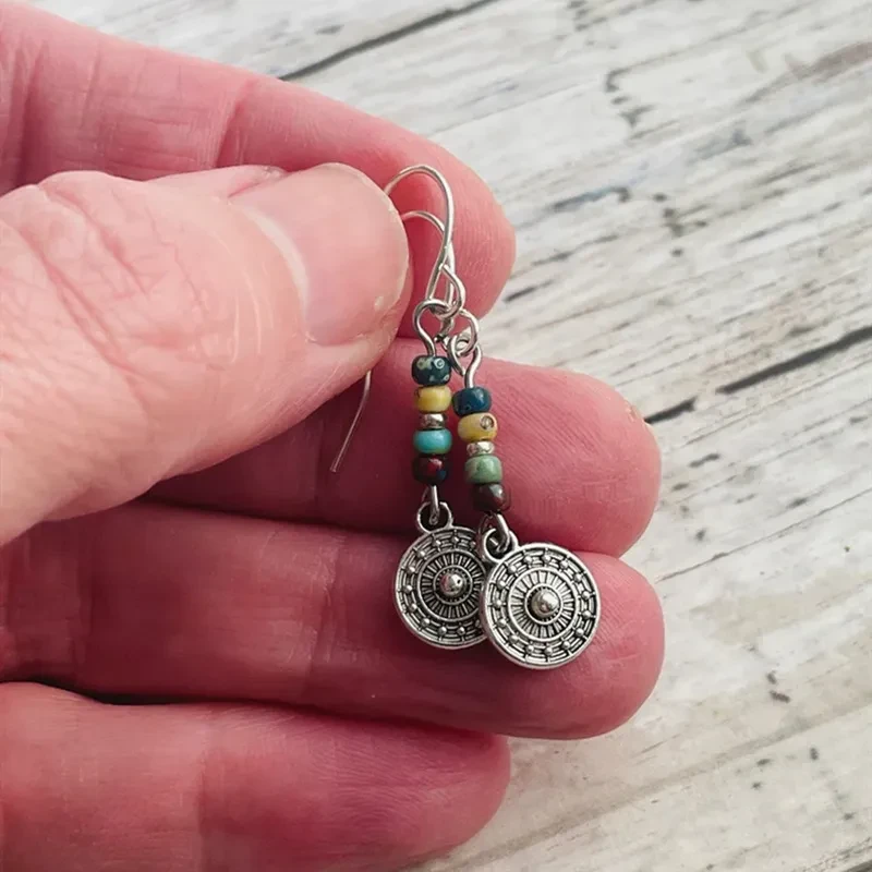 Bohemian Round Beaded Pendant Earrings Vintage
