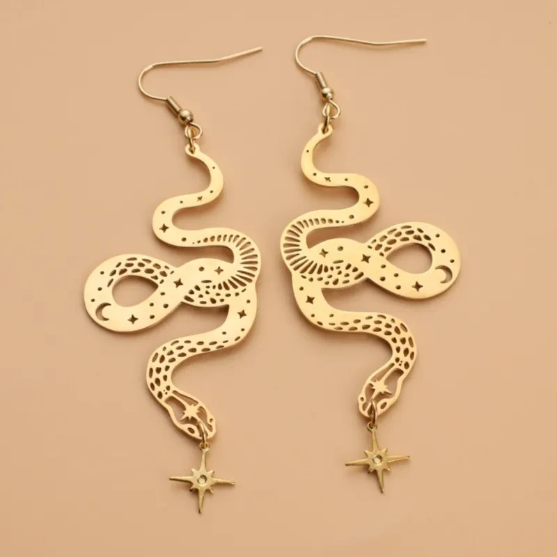 Personalized Design Snake Element Simple Hollow Star And Moon Earrings