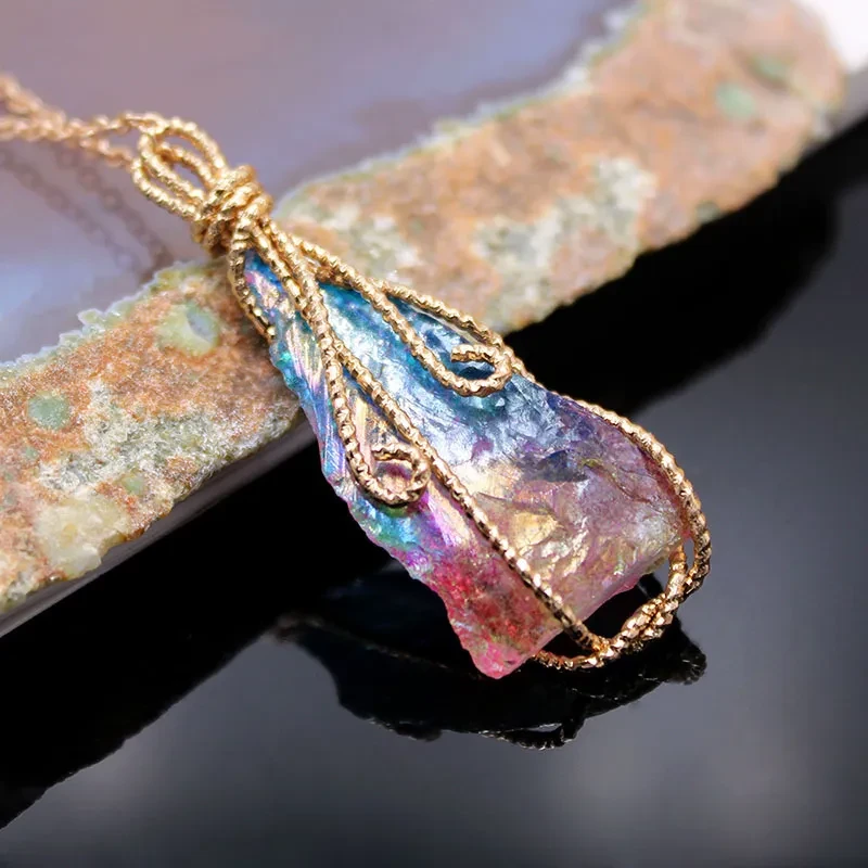 Irregular Crystal Pendant Colored Gemstone Handmade