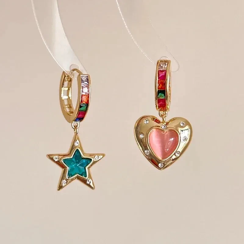 Personality Retro Dopamine Color Stars Heart Ear Clip