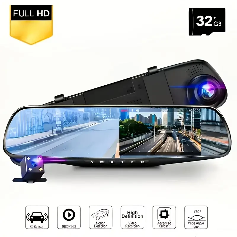 Yixingjia Car Driving Recorder Vehicle Front and Rear Dual Camera Recording Reversing Image HD Night Vision Wide Angle Installation Simple Mirror