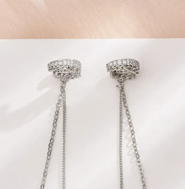 Tassel Chain Long Ear Clip Without Piercing One Style For Dual-wear