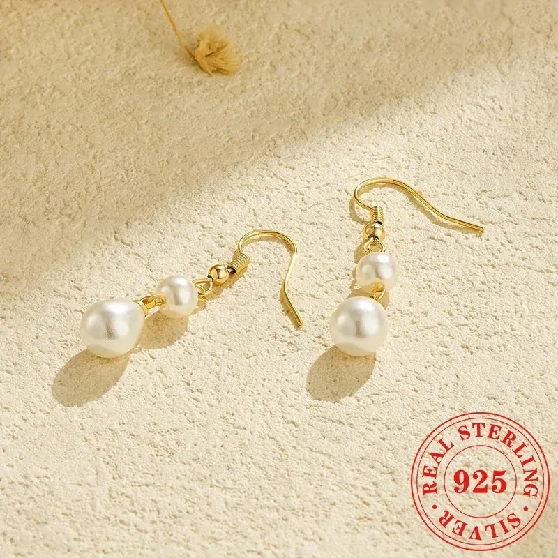 Natural Freshwater Pearl 925 Silver Needle Female Vintage Handmade Temperament Baroque Eardrop Earring