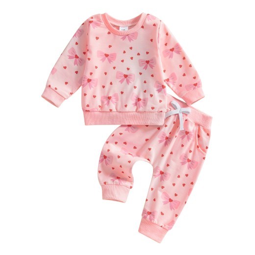 Heart Full Printed Long Sleeve Top And Trousers Suit
