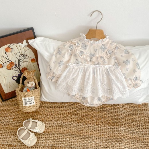 Sweet Cutout Lace Print Baby Bodysuit Jumpsuit