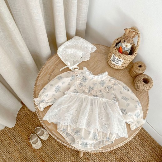 Sweet Cutout Lace Print Baby Bodysuit Jumpsuit