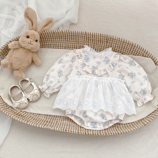 Sweet Cutout Lace Print Baby Bodysuit Jumpsuit
