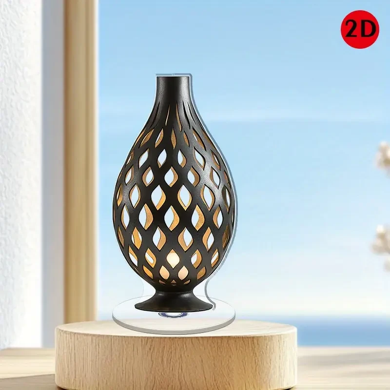 2D Flat Rotating Acrylic Table Lamp with Teardrop Base & Intricate Oval Pattern Stylish Cordless Design for Ambient Lighting, Perfect for Home Dcor, Holiday & Party Decoration