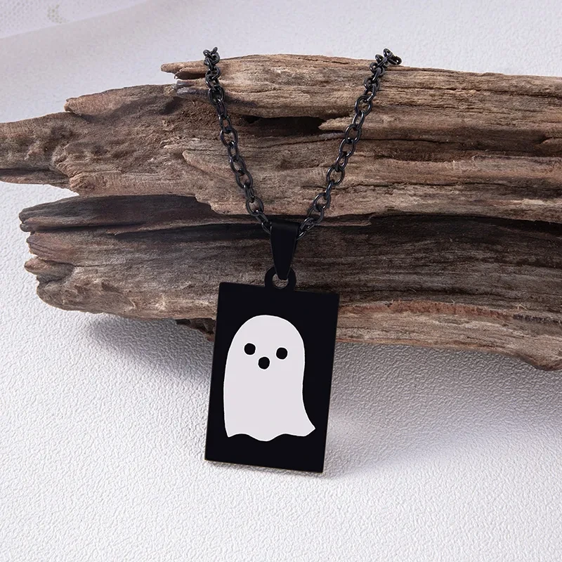 Black Stainless Steel Ghost Pendant Necklace