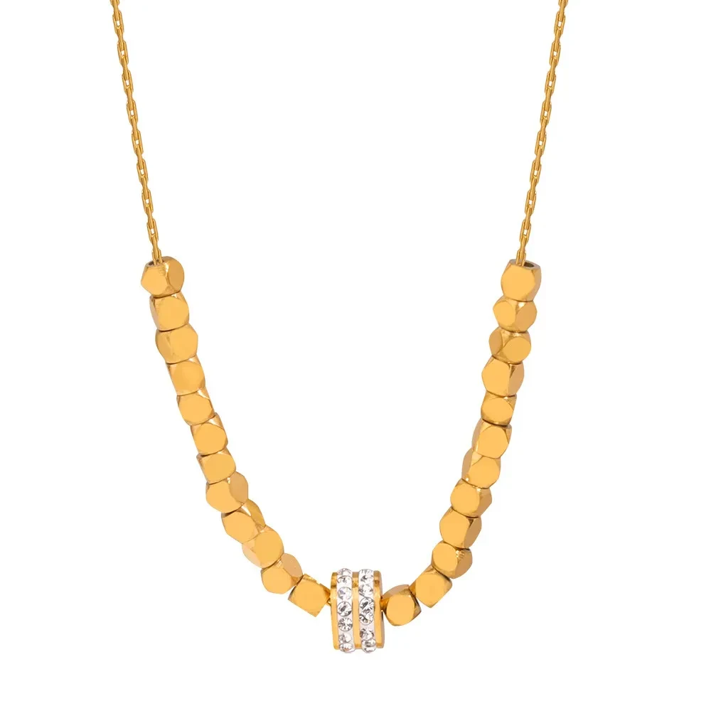Geometric Design Round Zircon-inlaid Pendant Titanium Steel Gold-plated Cube Sugar Necklace
