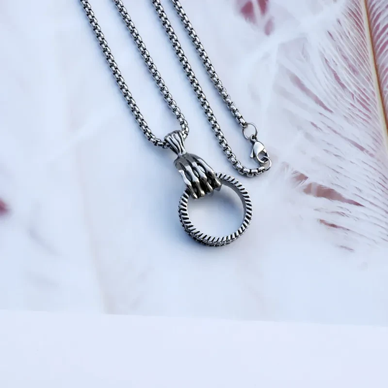 Skull Clutch Ring Titanium Steel Necklace