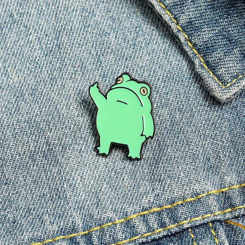Cartoon Funny Creative Vertical Middle Finger Frog Alloy Brooch, Drip Paint Enamel Middle Finger Frog Brooch Accessories
