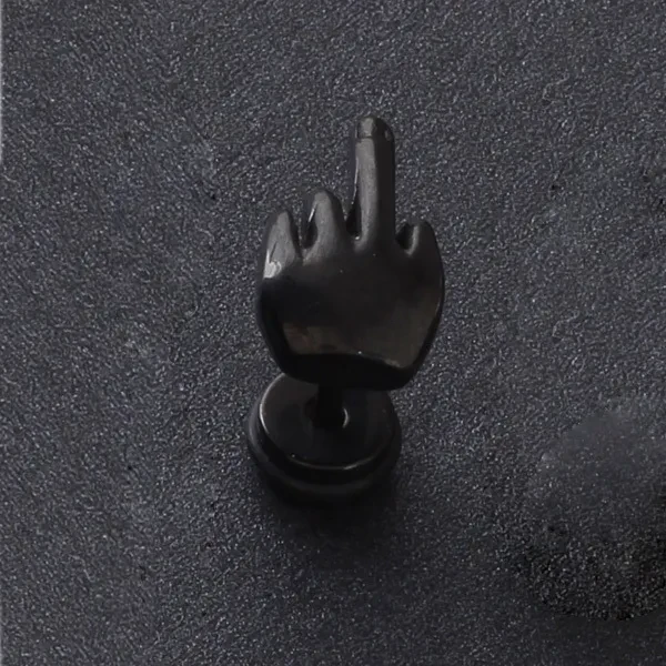 Titanium Steel Trendy Personality Middle Finger Provocative Earrings Earrings Titanium Steel Vertical Middle Finger Earrings Wholesale
