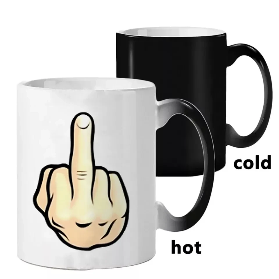 Creative Middle Finger Color Changing Mug Ceramic Thermal Gradient Temperature Sensing