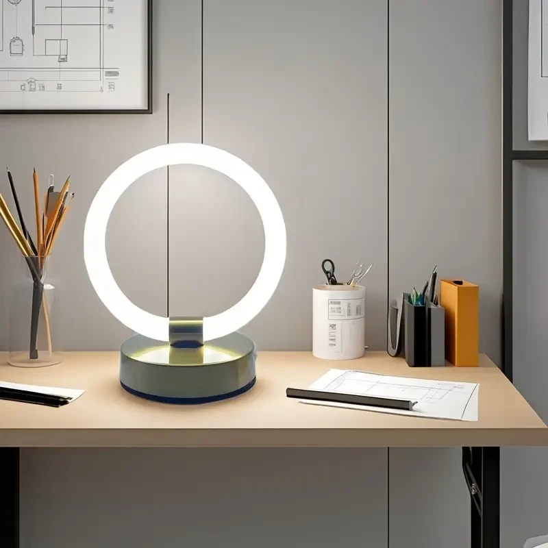 Modern LED Desk Lamp with Halo Design | USB Powered | 3-Color Dimming | Metal & Aluminum Base
