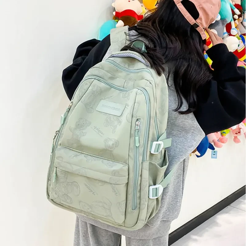 Cute Bears Print Backpack Fashion Versatile Large Capacity Travel Bags Women