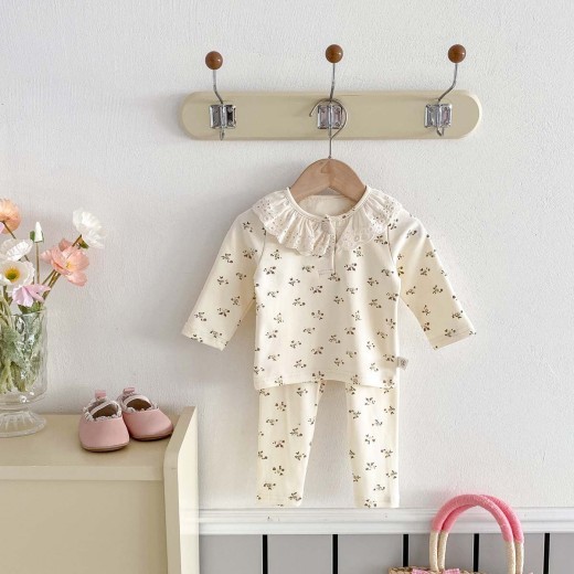 Baby Girl Lace Ruffled Collar Home Wear Two-piece Set Bottoming