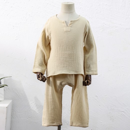 Children's Crepe Cotton Home Wear Suit Solid Color Two-piece Set