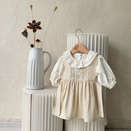 Embroidered Butterfly Lace-up Skirt Sleeveless Sling Dress