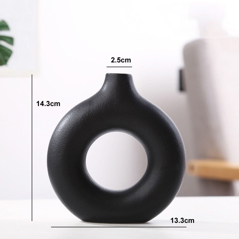 Nordic Circular Hollow Ceramic Donut Vase - Elegant Flower Pot for Home, Living Room, Office, and Desktop Decor