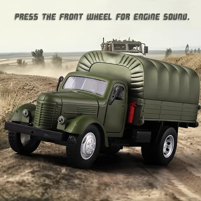 Retro Military Truck Alloy Model Car - with Light and Sound Effects