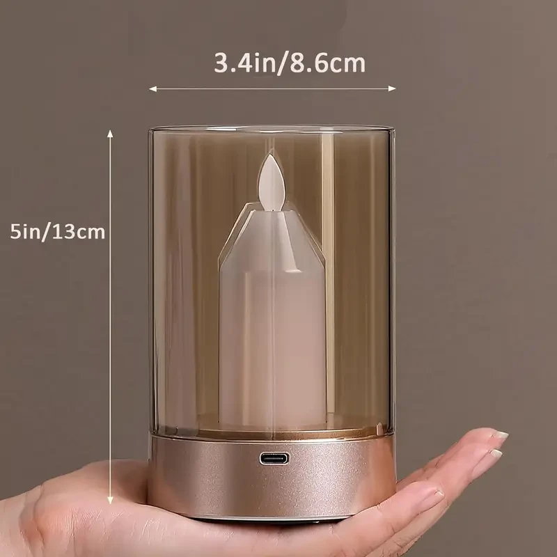 1pc Dimmable Flameless Glass Candle Lamp with Motion Sensor Control  Rechargeable Cordless Night Light for Bedroom, Restaurant, Cafe, Warm Light Table Lantern