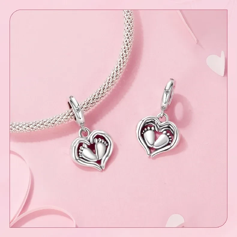 Guardian Pendant 925 Silver Creative Heart Footprints Beaded