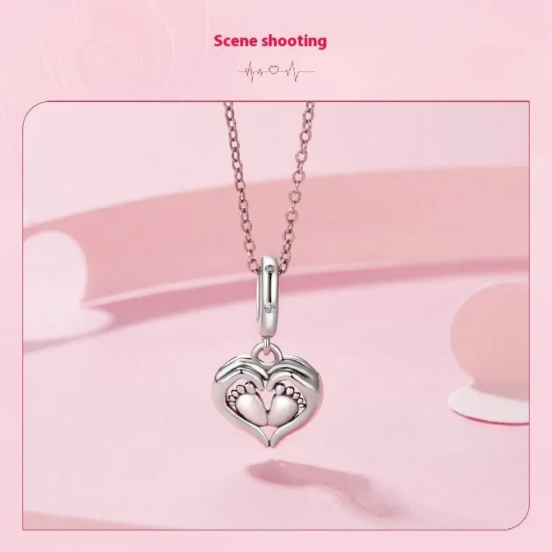 Guardian Pendant 925 Silver Creative Heart Footprints Beaded