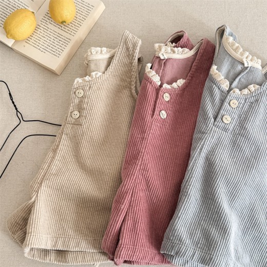 Spring Girls' Five-point Corduroy Jumpsuit