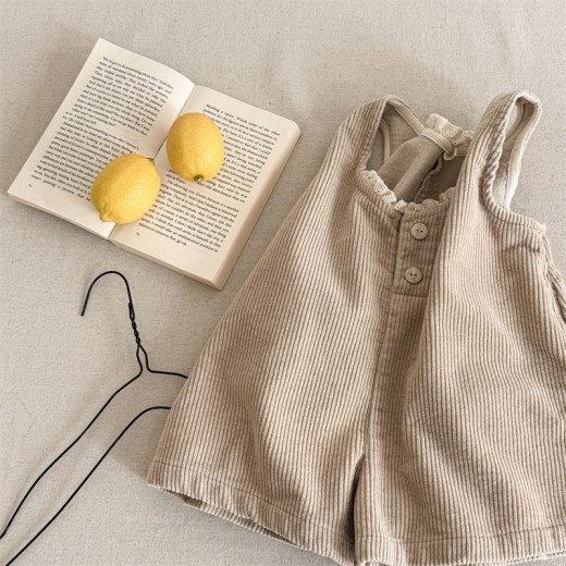 Spring Girls' Five-point Corduroy Jumpsuit
