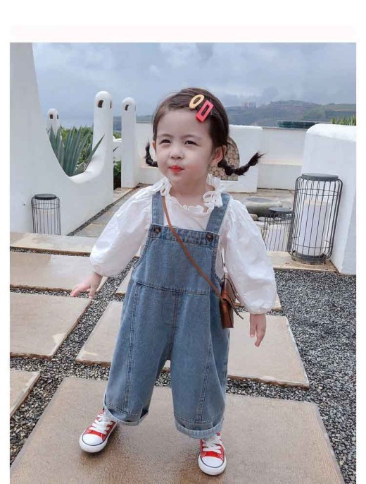 Cute Children's Denim Suspender Pants Autumn