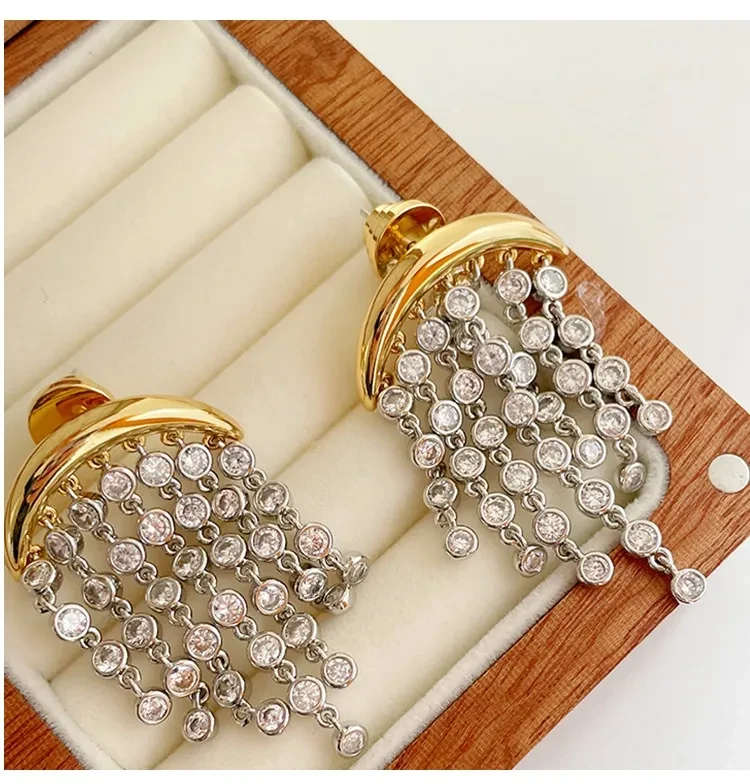 Exaggerated Zircon Ins Tassel Earrings Niche Design