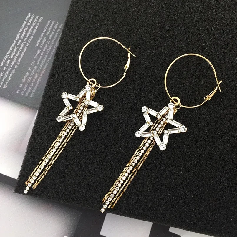 Fashion Five-pointed Star Tassel Personalized Star Rhinestone Earrings