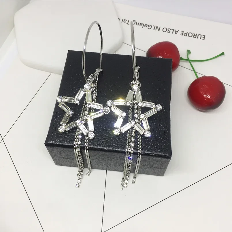 Fashion Five-pointed Star Tassel Personalized Star Rhinestone Earrings