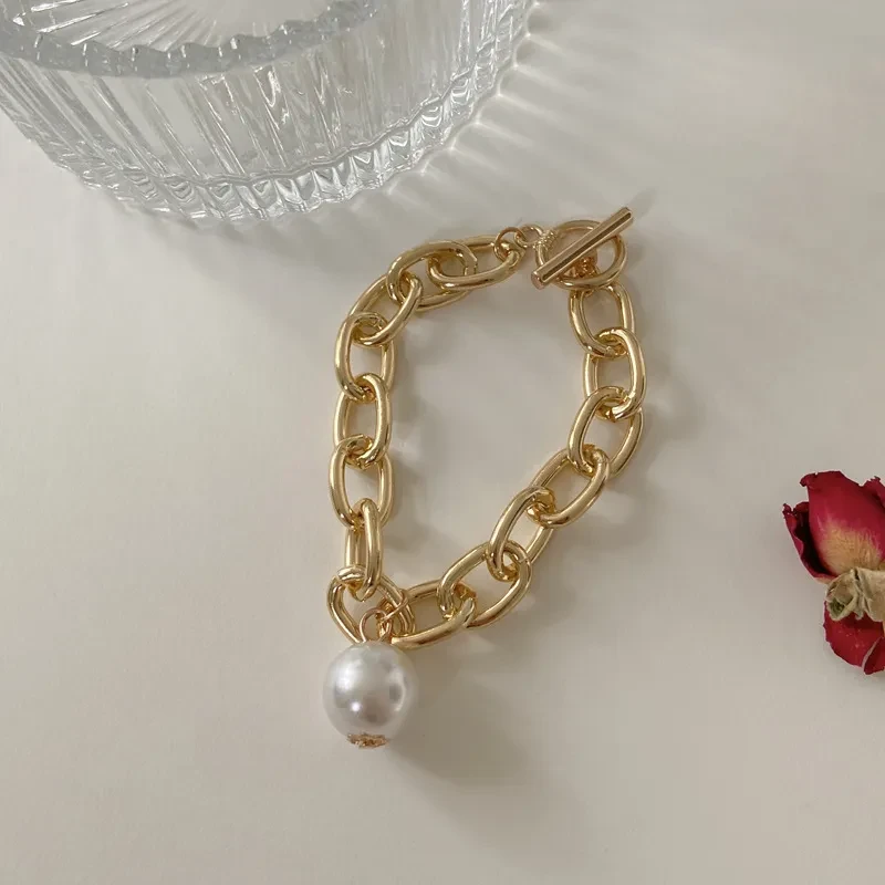 Large Pearl Pendant Bracelet Simple Punk