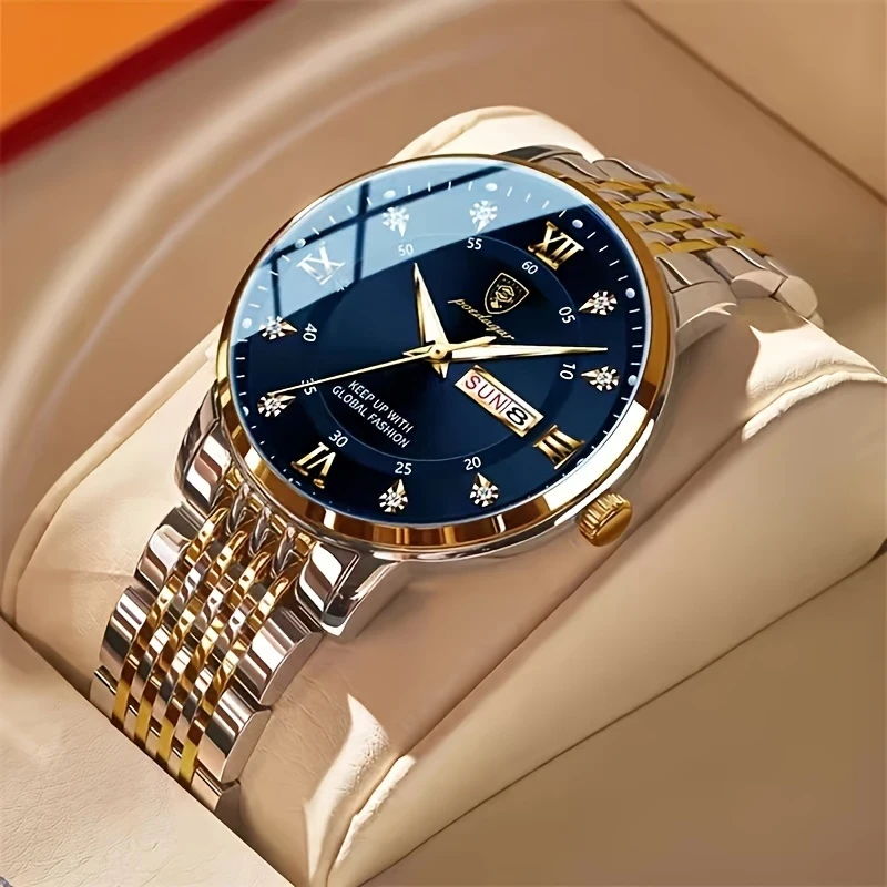 Men's Stylish Quartz Watch  Elegant Dual-Tone Stainless Steel Bracelet, Ultra-Thin Mirror, Mineral Reinforced Glass, Butterfly Buckle, Perfect for Casual & Formal Wear
