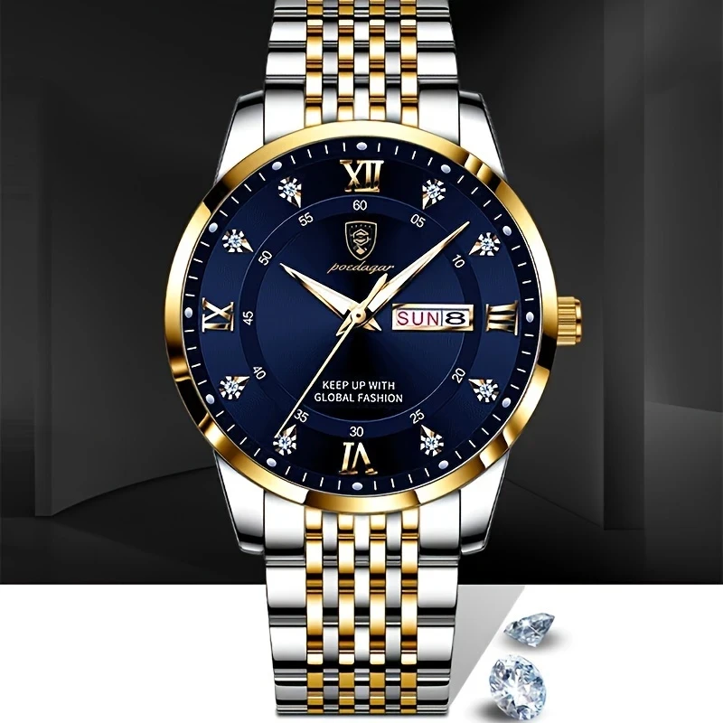 Men's Stylish Quartz Watch  Elegant Dual-Tone Stainless Steel Bracelet, Ultra-Thin Mirror, Mineral Reinforced Glass, Butterfly Buckle, Perfect for Casual & Formal Wear